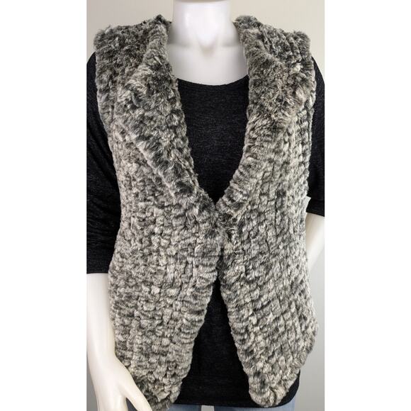 Nanette Lepore Faux Fur & Sweater Luxe Vest Sz Medium Gray Mob Wife Scandi Chic - Picture 6 of 9